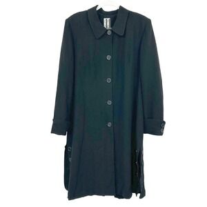 Ames Womens Longline Button Front Coat 16 Black Tri-Acetate Cupra Dark Academia